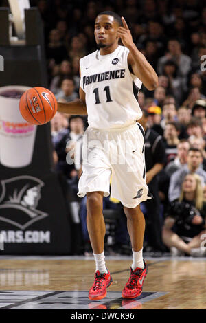 Providence, Rhode Island, USA. 5th Mar, 2014. March 4, 2014; Providence Friars guard Bryce Cotton (11) in action during the NCAA basketball game between the Marquette Golden Eagles and Providence Friars at the Dunkin Donuts Center. Providence defeated Marquette in double overtime 81-80. Anthony Nesmith/CSM/Alamy Live News Stock Photo