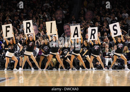 Providence, Rhode Island, USA. 5th Mar, 2014. March 4, 2014; Providence Friars cheerleaders during the NCAA basketball game between the Marquette Golden Eagles and Providence Friars at the Dunkin Donuts Center. Providence defeated Marquette in double overtime 81-80. Anthony Nesmith/CSM/Alamy Live News Stock Photo