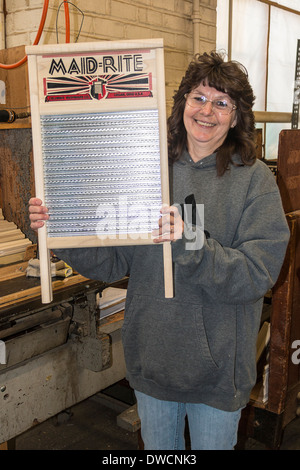 Columbus Washboard Co., Logan, Ohio. The company makes 88 different kinds of washboards which are still in demand. Stock Photo