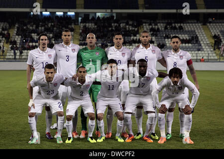 Cyprus, Larnaka- March 05,2014:  USA's  team pose for a photo during the friendly game  between Ukraine  and USA at the Antonis Papadopoulos  stadium in Larnaka on March  05,2014 Credit:  Yiannis Kourtoglou/Alamy Live News Stock Photo