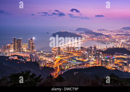 Skyline of Busan, South Korea at night. Stock Photo