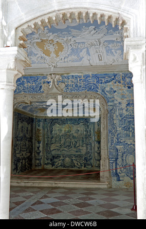 Historic Azulejos tableau at the National Palace of Sintra, a UNESCO World Heritage Site, Lisbon region, Portugal. Stock Photo