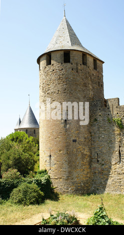 Carcassonne castle - medieval castle cathars tower battlements Stock Photo