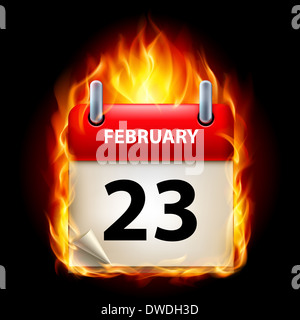 Twenty-third February in Calendar. Burning Icon on black background Stock Photo