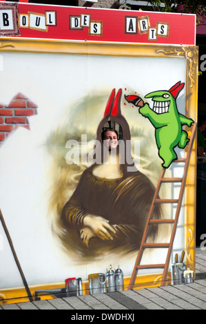 Painted posing board with hole for head at the Just for Laughs Festival in Montreal, province of Quebec, Canada. Stock Photo