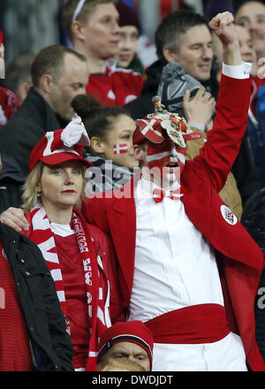 London, UK. 5th Mar, 2014. Fans of Denmark show their support during an international friendly soccer match between England and Denmark at Wembley Stadium in London, Britain on March 5, 2014. Denmark lost 0-1. Credit:  Wang Lili/Xinhua/Alamy Live News Stock Photo
