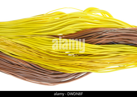 Bundles of colorful network cables isolated on white background Stock Photo