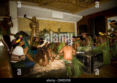 A Gilbertese dance group performs a Tamure dance at PT-109 Bar & Restaurant, Gizo, Ghizo Island, Solomon Islands Stock Photo