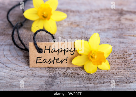 Label with Happy Easter in a natural Style Stock Photo