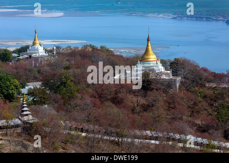 View across the Irrawaddy (Ayeyarwaddy) River from Sagaing Hill near the city of Sagaing in Myanmar (Burma). Stock Photo