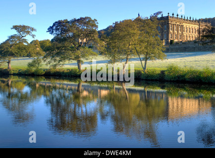 Early morning on the River Derwent at Chatsworth House, Peak District Derbyshire England UK Stock Photo