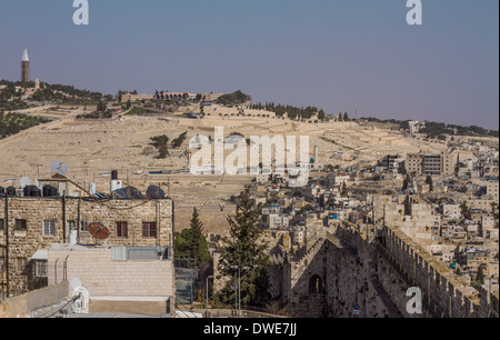 Panorama - Mount of Olives, Jerusalem , village of Silwan . Israel. Stock Photo