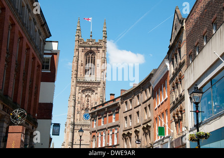 Looking down Iron Gate towards Derby Cathedral, Derbyshire England UK Stock Photo