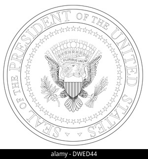 A depiction of the seal of the president of the United States of America in black and white outline Stock Photo