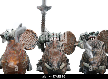 Orc Boar Boyz mounted on war Boars painted by photographer Stock Photo