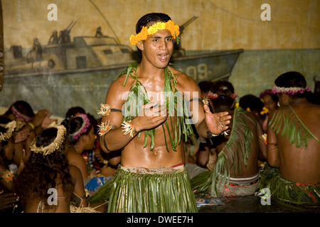 A Gilbertese dance group performs a Tamure dance at PT-109 Bar & Restaurant, Gizo, Ghizo Island, Solomon Islands Stock Photo