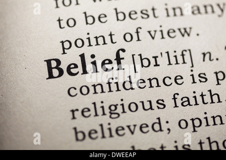 Fake Dictionary, Dictionary definition of the word belief. Stock Photo