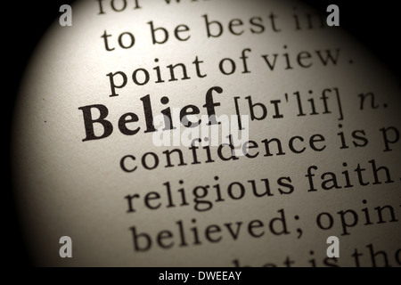 Fake Dictionary, Dictionary definition of the word belief. Stock Photo