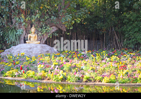 Buddha statue and beautiful flower Stock Photo