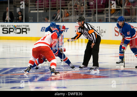 Ice hockey match Rangers at MSG. Madison Square Garden. 4 Pennsylvania Plaza. This impressive stadium is built right above Stock Photo