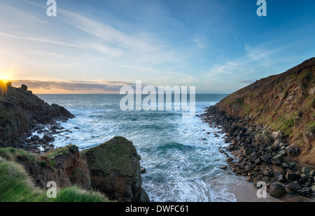 Cliffs and sea at Porthgwarra Cove in Cornwall Stock Photo