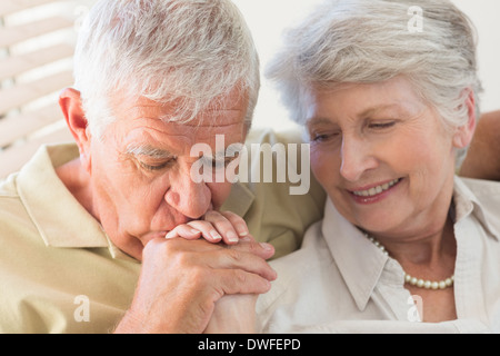 Senior couple holding hands Stock Photo