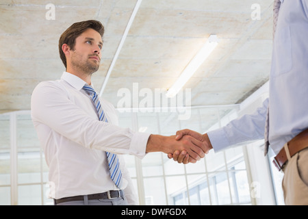 Two businessmen shaking hands in office Stock Photo