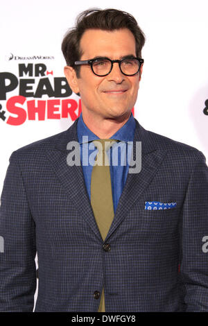 Cast member Ty Burrell, the voice of Mr. Peabody in the animated motion  picture Mr. Peabody & Sherman attends the premiere of the film at the  Regency Village Theatre in the Westwood section of Los Angeles March 5,  2014. Storyline: Mr. Peabody, the