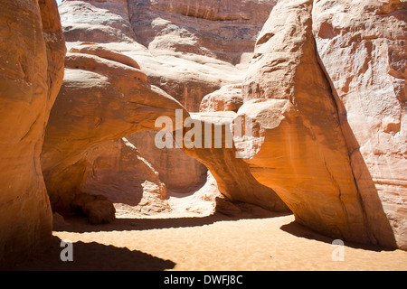arches national parck,utah,USA-august 9,2012:view of the national park.in this picture the sand dune arch Stock Photo