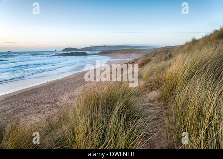 Constantine Bay looking towards Booby's Bay and Trevose Head near Padstow on the Atlantic coast of Cornwall Stock Photo