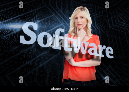 Software against futuristic black and blue background Stock Photo - Alamy