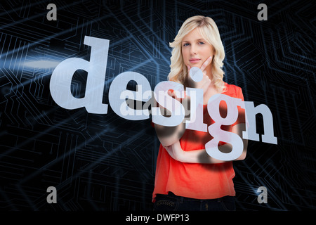 Design against futuristic black and blue background Stock Photo