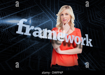 Framework against futuristic black and blue background Stock Photo