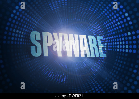 Spyware against futuristic dotted blue and black background Stock Photo