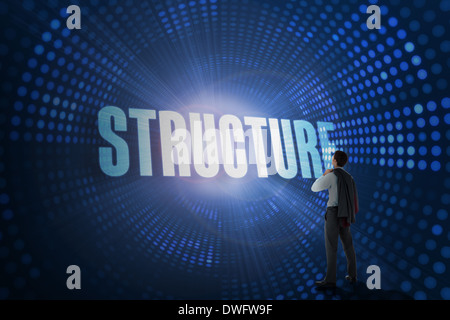 Structure against futuristic dotted blue and black background Stock Photo