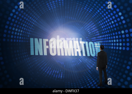 Information against futuristic dotted blue and black background Stock Photo