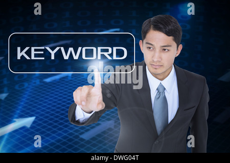 Keyword against grid and arrows on black background Stock Photo