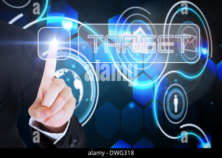 Businesswomans finger touching Target button Stock Photo