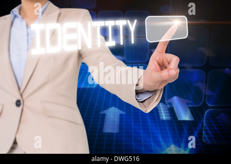 Businesswomans finger touching icentity button Stock Photo