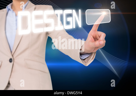 Businesswomans finger touching cesign button Stock Photo