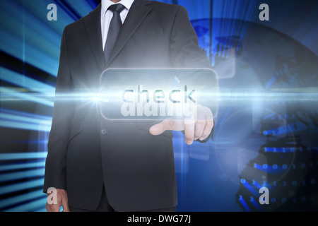 Check against digital earth background Stock Photo