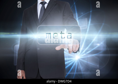 Meta against shiny sphere on black background Stock Photo