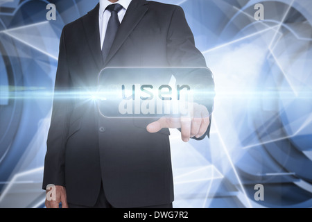 User against white abstract angular design Stock Photo