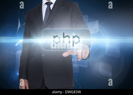 Php against glowing technological background Stock Photo