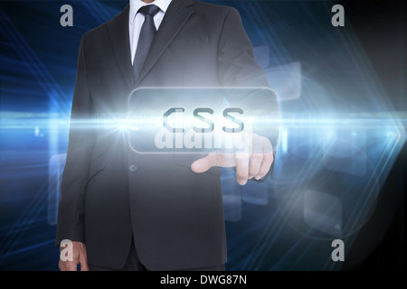 Css against shiny arrow lines on black background Stock Photo