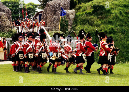 42nd Royal Highland Regiment marching, British soldier soldiers, 1815, historical re-enactment, as deployed at Battle of Waterloo and Napoleonic Wars, Scottish regiments kilt kilts Stock Photo