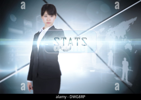 Stats against futuristic screen with lines Stock Photo