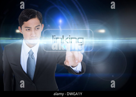 Linking against futuristic black background with circles Stock Photo