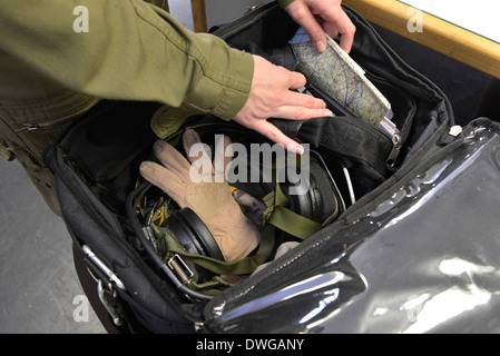 Italian military pilot in Mangusta helicopter cockpit Stock Photo