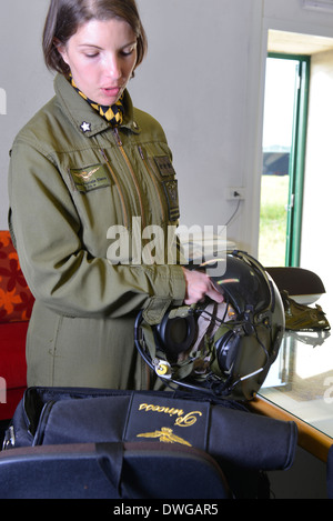 Italian military pilot in Mangusta helicopter cockpit Stock Photo